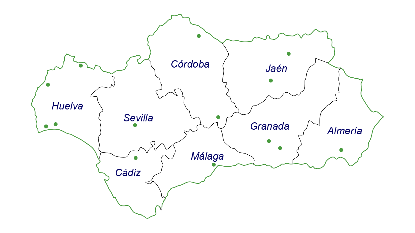Mapa de instalaciones en Andalucía